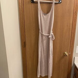 Lulu's Striped Midi Dress in Cream and Brown